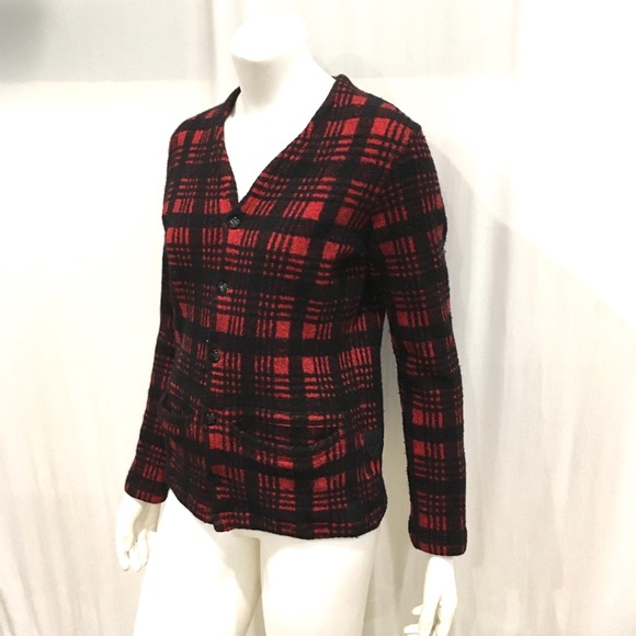 RRL Womans Red Plaid Check Cardigan Sweater - Picture 2 of 6